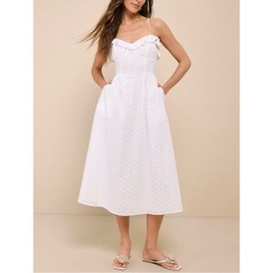 Lulus Lovely Weather Eyelet Bustier Dress White Sz L NWT